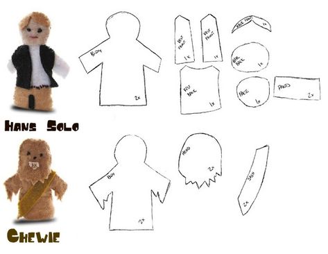 Free Star Wars Finger Puppet Pattern | Make It Sing Star Wars Sewing, Finger Puppet Patterns, Felt Puppets, Geeky Craft, Star Wars Crafts, Puppets For Kids, Felt Finger Puppets, Puppet Patterns, Star Wars Diy