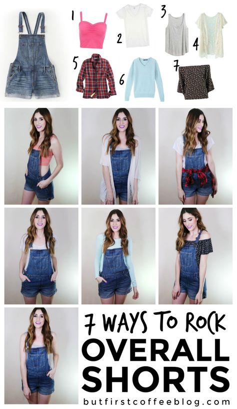 How to Wear Overall Shorts | 7 Ways to Style Jean Overalls Overalls Shorts Outfit, Overalls Outfit Short, Overall Shorts Outfit, Overalls Outfits, Overalls Summer, How To Wear Sneakers, Overalls Shorts, Style Overalls, Wedding Gowns With Sleeves