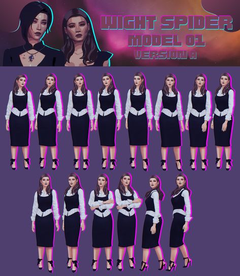 Model 01 Version A and Version A Smiling | Patreon Ts4 Poses, 4 Poses, Camera Logo, Pose References, Sims Hair, Sitting Poses, Sims 1, Standing Poses, 4 Dresses