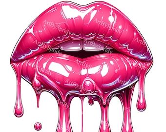 Drip Effect Drawing, Big Eye Art, Acab Tattoo, Lips Clipart, Pink Lips Art, Lip Artwork, Pop Art Lips, Lips Art Print, Lip Art Makeup