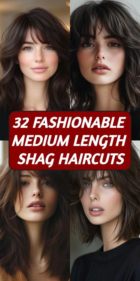 Transform your appearance with 32 trendy medium length shag haircuts. These chic styles offer the perfect blend of texture, volume, and edge. From subtle layers to bold choppy cuts, there's a shag for every hair texture. Embrace your natural locks and enjoy a low-maintenance yet high-impact hairstyle that turns heads wherever you go. Med Length Textured Hair, Mid Length Hair With Shaggy Layers, Medium Hair Textured Layers, Medium Haircut For Thick Wavy Hair, Wolf Haircut Medium Length Straight, Shaggy Haircuts For Straight Hair, French Shag Haircut Medium, Modern Shag Haircuts Shoulder Length, Blended Layers Haircut Medium