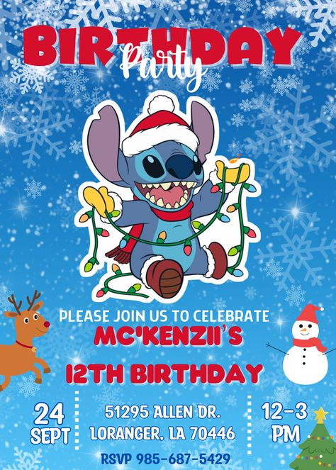 Lilo and Stitch Christmas Birthday Party Invitation,Stitch Winter Party Invitation,Stitch Themed Birthday,Personalized Christmas Invitation * Digital Christmas Invitation * Canva Holiday Design * Customizable Xmas E-Invite * Winter Wonderland Party Card * Personalized Christmas Invitation * Virtual Holiday Celebration * Environmentally Friendly E-Invitation * Instant Download Xmas Invite Lilo Christmas, Lilo And Stitch Christmas, Unique Birthday Invitations, Summer Birthday Invitations, Stitch Birthday, Lilo Y Stitch, Christmas Invitation, Christmas Birthday Party, Birthday Personalized