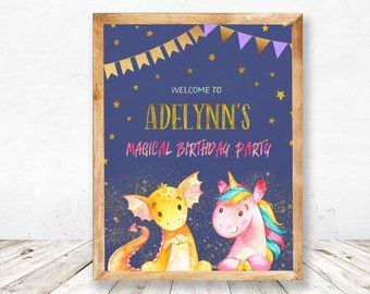 Dragon unicorn party | Etsy Dragons Birthday Party, Unicorn And Dragon, Unicorns And Dragons, Magical Birthday Party, Dinosaur Birthday Decorations, Watermelon Birthday Parties, Wonder Twins, Dragon Birthday Parties, Fairytale Party