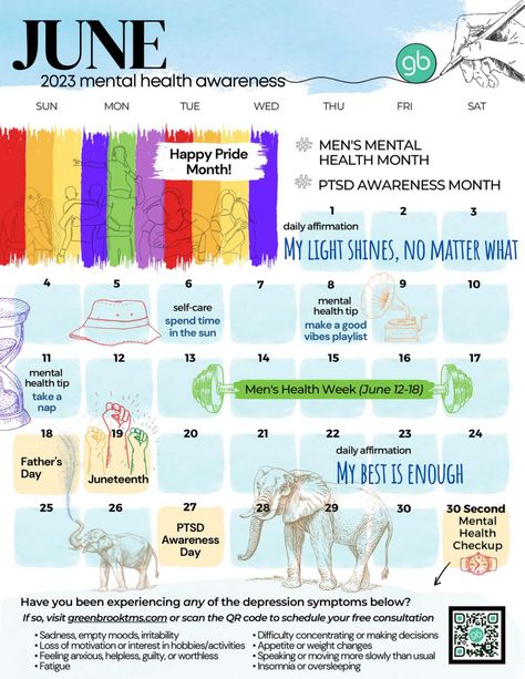 June is well known as Pride Month and it is also when we raise awareness for Men's Mental Health Month as well as PTSD Awareness Month. Our friends at @greenbrooktms made this beautiful 2023 calendar you can download here https://sbee.link/m84rvjqbtx #mentalhealthmatters #mentalhealthday #MentalHealthAdvocacy #bipolardisorder #bipolarawareness #depressionhelp #depressionsupport #mensmentalhealthmonth #ptsdawarenessmonth Free Calendar Download, Mental Health Month, Mental Health Advocacy, Calendar Download, Happy Pride Month, Mental Health Awareness Month, 2023 Calendar, Mental Health Day, Free Calendar