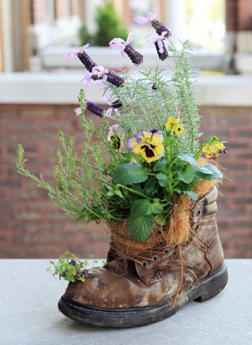 Boots With Flowers, Creative Planter, Upcycle Garden, Old Boots, Garden Containers, Creative Gardening, Unique Gardens, Container Flowers, Deco Floral