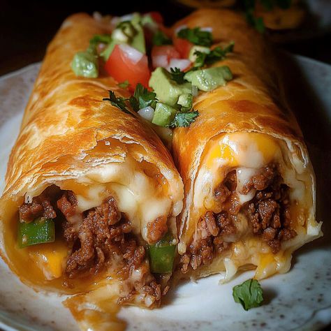 Beef and Cheese Chimichanga Keto Mexican Chimichangas, Beef And Cheese Chimichangas Air Fryer, Beef And Bean Chimichanga, Beef Tortilla Recipes, Ground Beef Chimichanga Recipe, Chimichanga Recipe Beef, Keto Chimichangas, Breakfast Chimichanga, Ground Beef Chimichangas