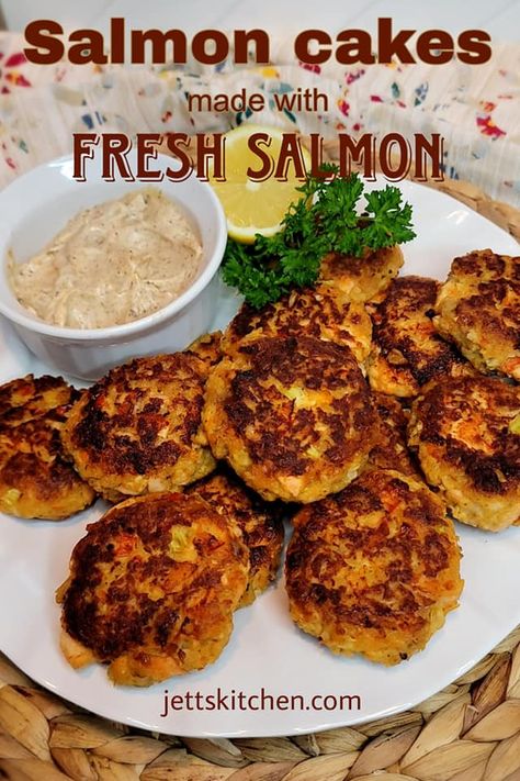 Cajun Salmon Cakes, Salmon Cakes With Fresh Salmon, Fresh Salmon Cakes, Cajun Spice Recipe, Salmon Loaf Recipes, Steamed Salmon, Salmon Fish Cakes, Salmon Cakes Recipe, Canned Salmon Recipes