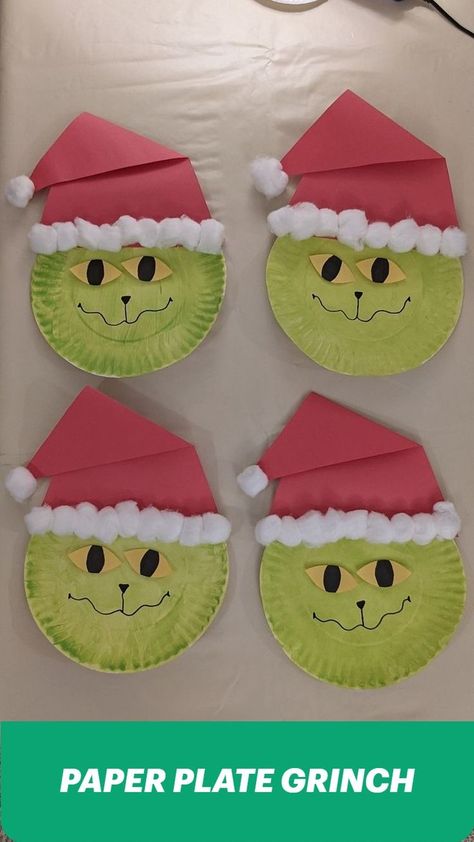 Paper Plate Grinch – Christmas Kid Craft Grinch Craft, Dr Seuss Coloring Pages, Grinch Day, Grinch Crafts, December Ideas, Grinch Party, Christmas Hats, Kid Projects, Winter Crafts For Kids