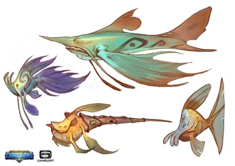 ArtStation - Coral Kingdom Princess and Fish, James Loy Martin Dnd Fish, Fish Creature, Alien Fish, Jump Animation, Ocean Monsters, Dragon Fish, Creature Artwork, Alien Concept Art, Concept Art Character