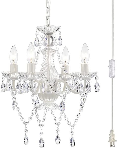 Plug in Chandelier White Chandelier Small Crystal Chandelier 4 Light Bedroom Chandeliers - - Amazon.com Girls Bedroom Chandelier, Small Chandelier Bedroom, Girls Chandelier, Small Crystal Chandelier, Plug In Hanging Light, Kids Chandelier, Crystal Bedroom, Plug In Chandelier, Bedroom Chandeliers