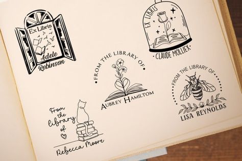 Book Stamp Design Ideas, Ex Libris Design Ideas, Ex Libris Stamp, Bookplate Design, Teacher Stamps, Personalized Book, Personal Library, Book Stamp, Book Labels