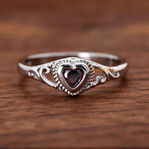 Solid 925 Sterling Silver 4mm January Birthstone Dark Red Garnet Color Heart CZ Bezel Set Rope Filigree Baby Girls Childrens Teens Ring ▷Gift Box Included ▷7mm Height ▷Size 1 - 12 Available ▷925 Sterling Silver (not plated or filled) ▷925 Stamp Authenticity ▷High-Quality Cubic Zirconia Used https://www.etsy.com/shop/TrendyRing