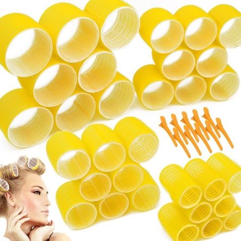 Jumbo size hair rollers Velcro Hair Rollers, Big Hair Rollers, Roller Sets, Velcro Rollers, Hair Curlers Rollers, Hair Dressing, Hair Roller, Short And Thick, Beautiful Curls