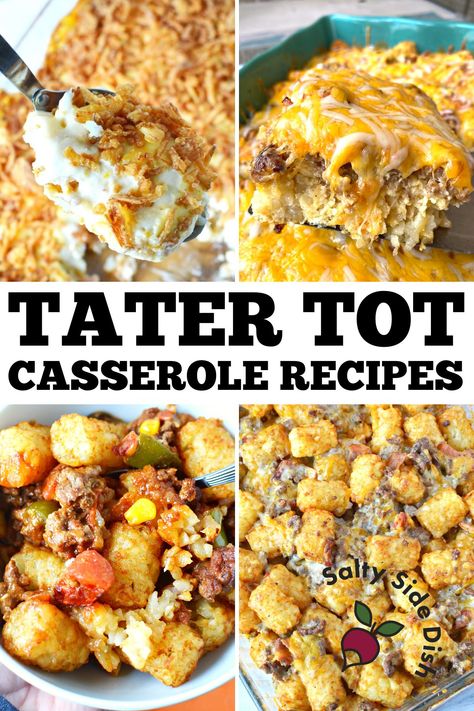 5 Tater Tot Casserole Recipes worth the Hype! - Dreaming of the perfect comfort food? Dive into these 5 epic tater tot casserole recipes that are totally worth the hype! 🥔✨ From breakfast delights to dinner stunners, let these golden, crispy wonders elevate your cooking game. #TaterTotMagic #CasseroleCravings #ComfortFoodGoals Tot Casserole Recipes, Sausage Hashbrown Breakfast Casserole, Salty Side Dish, Cheeseburger Tater Tot Casserole, Crockpot Chicken Enchiladas, Best Chicken Casserole, Chicken Tater Tot Casserole, Tater Tot Recipes, Tater Tot Breakfast Casserole