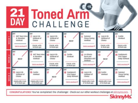 21-Day Toned Arm Challenge Calendar - Skinny Ms. 30 Day Challenge Fitness Arms, 21 Day Arm Challenge, Arm Challenge 30 Day No Weights, 30 Day Arms And Abs Challenge, 30 Day Arm Challenge With Weights, 21 Day Arm Sculpting Challenge, Side Workouts, Arm Day Workout, Challenge Calendar