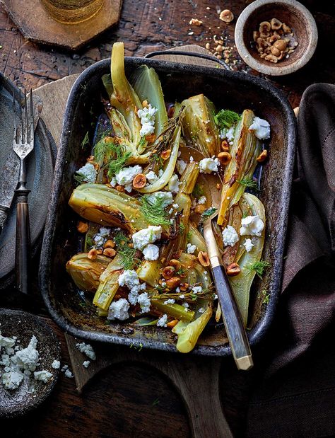 Braised fennel with orange and hazelnuts recipe | Sainsbury`s Magazine Braised Fennel, Grilled Fennel, Fennel Recipe, Hazelnut Recipes, Fennel Recipes, Roast Fish, Roasted Fennel, Delicious Gluten Free Recipes, Delicious Vegetarian