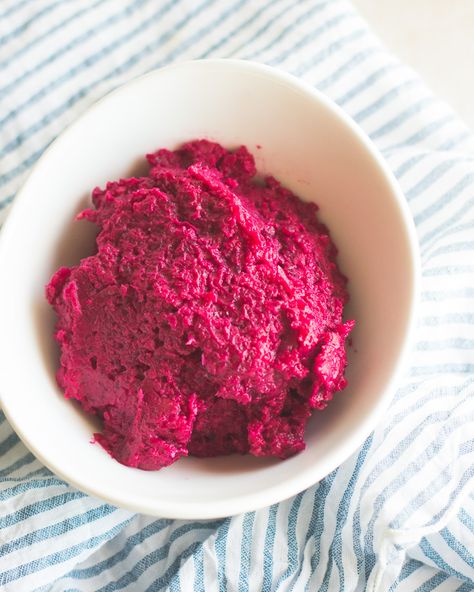 Beet Hummus and Pancake for Babies - MJ and Hungryman - Austin, TX Registered Dietitian Nutritionist Lentil Protein, Hummus Healthy, Cooked Beets, Lentils Protein, Foil Bake, Beet Pasta, Beetroot Hummus, Chickpea Hummus, Baby Led Weaning First Foods