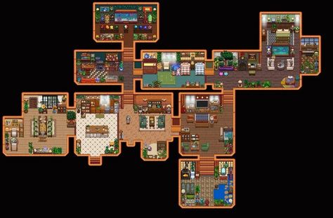 Aesthetic farmhouses or other interior places in the game stardew valley Stardew Valley House Interior, Stardew House, Stardew Valley House, Stardew Farms, Farmhouse Layout, Stardew Valley Layout, Stardew Valley Tips, Stardew Valley Farms, Stardew Valley Fanart