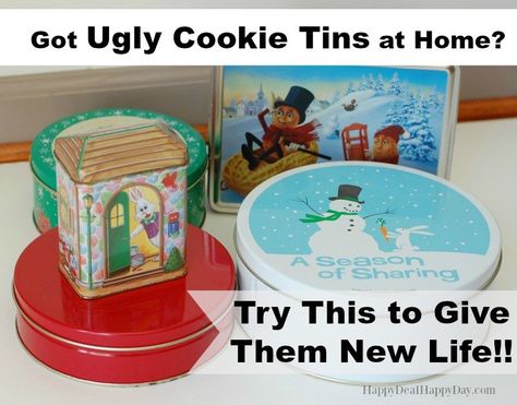 Turn+Christmas+Cookie+Tins+Into+Adorable+Re-Usable+Gift+Boxes! Christmas Cookie Tins, Diy Lunchbox, Diy Lunch, Teen Crafts, Usable Gifts, Cookie Tin, Gift Holders, Dirt Cheap, Cookie Tins