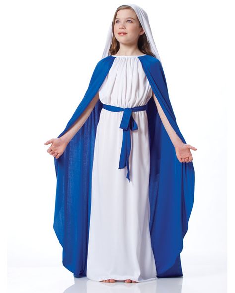 Girls Deluxe Virgin Mary Costume The Girl's Deluxe Virgin Mary Costume is a basic, all purpose biblical costume for use by individuals, churches and schools in rel Virgin Mary Costume, Mary Costume, Saint Costume, Priest Costume, Biblical Costumes, Nativity Costumes, Childrens Fancy Dress, Christmas Fancy Dress, Bible Characters