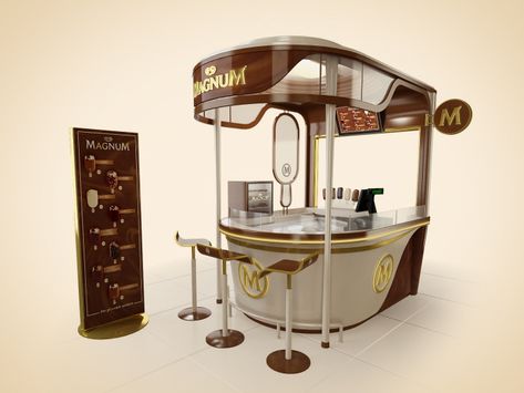 WALLS MAGNUM CART by Herry Mahardika at Coroflot.com Ice Cream Kiosk, Hotel Minibar, Coffee Booth, Mall Kiosk, Pop Up Cafe, Guerrilla Marketing, Retail Store Interior Design, Food Cart Design, Food Truck Business