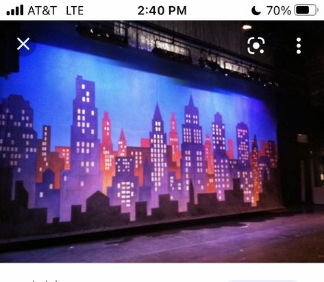 City Set Design, Skyline Backdrop, Annie Jr, Annie Musical, Elf The Musical, Superhero Vbs, City Backdrop, Design City, Jobs In Art