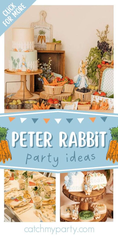 Rabbit Party Ideas, Peter Rabbit Theme Party, Peter Rabbit Cake, Peter Rabbit Birthday, Baby Boy Shower Party, Peter Rabbit Party, Baby Shower Cakes For Boys, Christmas Decorations Cheap, Rabbit Baby