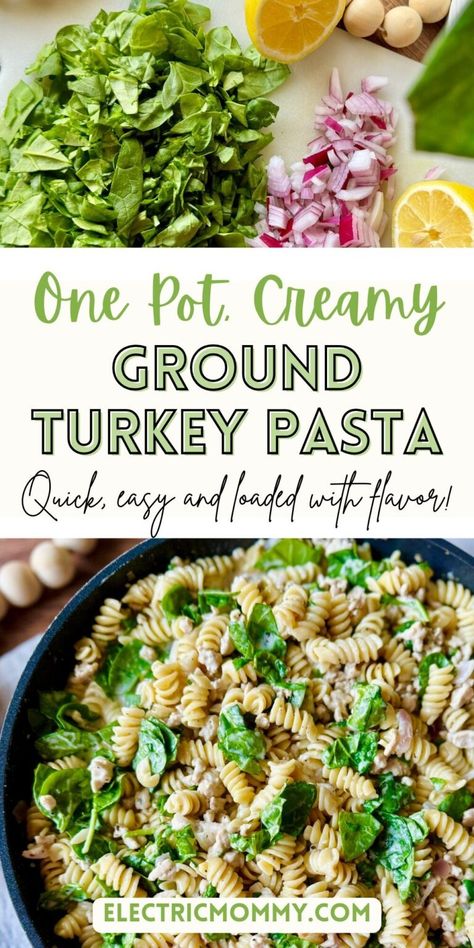 Creamy Ground Turkey Pasta (One Pot) Ground Turkey Healthy Dinner Recipes, Dinner Recipes For Ground Turkey, Ground Turkey Recipes With Pasta, Ground Turkey Creamy Pasta, Ground Turkey And Pasta Recipes Healthy, Fast Ground Turkey Recipes, Pasta Ground Turkey Recipes, Ground Turkey Italian Recipes, Ground Turkey Noodle Recipes