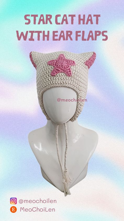 #starhat #starcat #starbeanie #catbeanie #earflap #cute #kawaii #aesthetic #crochet #knit Crochet Inspo Ideas, Beanie With Ear Flaps, Beanie With Ears, Crochet Star, Cat Beanie, Cute Star, Aesthetic Crochet, Crochet Stars, Kawaii Accessories