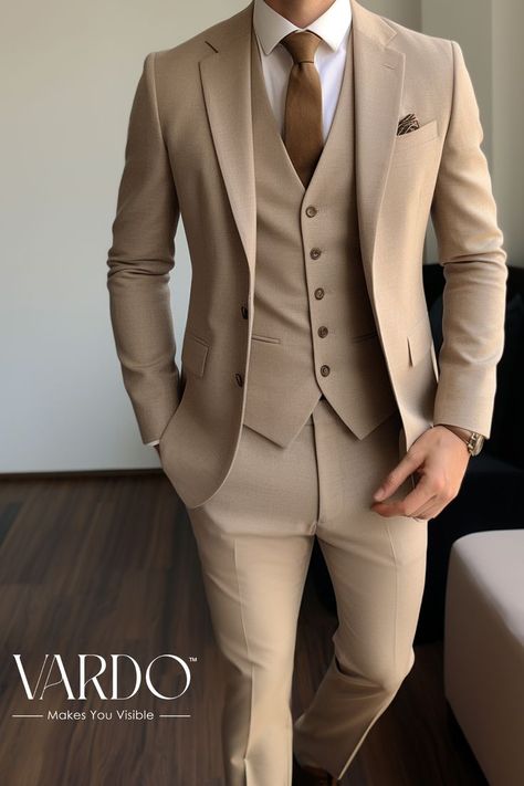 Light Brown wedding suit for man Brown Suits For Men, Suit For Men Wedding, Best Wedding Suits, Stylish Mens Suits, Tan Suit, Classy Outfits Men, Classy Suits, Wedding Suits Groom, Dress Suits For Men