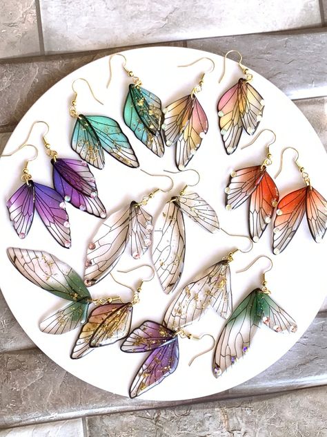 Butterfly Wing Handmade Earrings / Enchanted Fairly Wing - Etsy Wings Diy, Fairy Wing Earrings, Enchanted Fairy, Jewelry Butterfly, Wing Jewelry, Resin Ideas, Artisan Earrings, Butterfly Wing, Diamond Gift