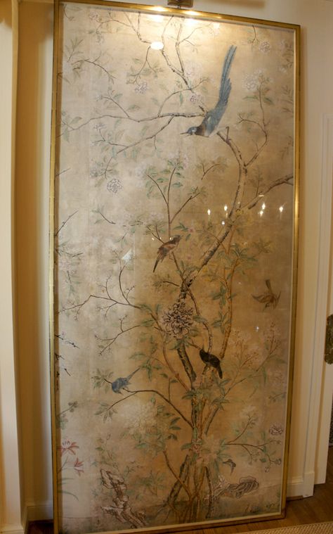 Wallpaper Panels Framed, Framed Wallpaper Panels, Gracie Wallpaper, Wallpaper Panel, Hand Painted Wallpaper, Chinoiserie Wallpaper, Chinoiserie Chic, Framed Wallpaper, Birds And Flowers