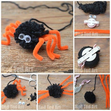 Spider Craft: Pom Pom Spider. Who knew that Spiders could be so CUTE!!! Adore these pom pom spiders! #spider #halloween #pompoms Pom Pom Spider, Pom Pom Spiders, Spider Craft, Pom Pom Animals, Spider Crafts, Art And Craft Ideas, Crafts For Teens To Make, Pom Pom Crafts, Autumn Crafts