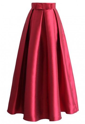 Red Long Skirt, Skirts Satin, Floor Length Maxi Skirt, Red Maxi Skirt, Red Pleated Skirt, Long A Line Skirt, Prom Skirt, Skirt Satin, Full Maxi Skirt