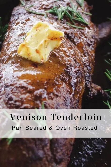 Seasoned, pan seared deer loin sliced with melted butter Deer Tenderloin Recipes, Tenderloin Recipes Oven, Deer Steak Recipes, Venison Tenderloin Recipes, Tenderloin Recipes Crockpot, Deer Steak, How To Cook Venison, Venison Tenderloin, Deer Recipes