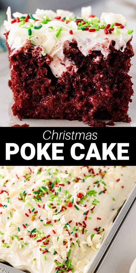 Christmas Poke Cake, Easy Holiday Desserts Christmas, Holiday Desserts Thanksgiving, Desserts Thanksgiving, Poke Cake Recipe, Dessert Halloween, Holiday Desserts Christmas, Christmas Cakes Easy, Cheesecake Vegan