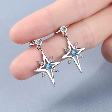 Silver Star Earrings, Star Stud Earrings, Fashion Star, Pola Gelang, Magical Jewelry, Star Earrings Stud, Zirconia Earrings, Fancy Jewelry, Fantasy Jewelry