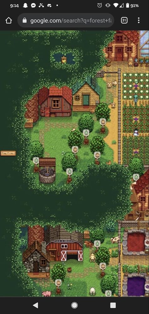 Stardew Valley Farms Forest, Stardew Valley Natural Farm Layout, Stardew Valley Farm Layout Forest Multiplayer, Star Dew Valley Forest Farm, Last Day To Plant Stardew, Stardew Valley Garden Layout, Star Dew Valley Farm Layouts Forest, Stardew Forest Farm Layout Cute, Stardew Valley House Paint