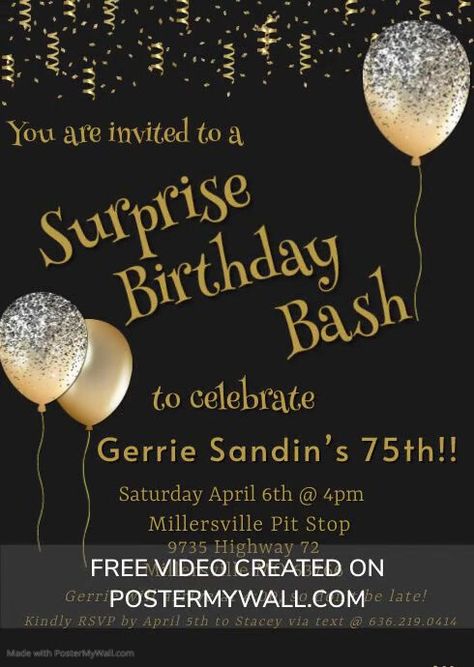 Gerrie’s Surprise Birthday Bash Party Invitation Surprise Birthday Card Ideas, Suprise Birthday Invitation, Suprise Birthday, Surprise Party Invitations, Surprise Party, Invitation Wording, Online Ads, Party Invite Template, Birthday Surprise