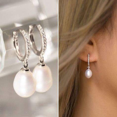 Huggie hoop earrings that hug your ear perfectly. Pave crystals give an extra sparkle and pair nicely with a classic Freshwater Pearl. ► SHOP ALL SILVER EARRINGS: https://etsy.me/3RAM3aI MATERIALS - .925 Sterling Silver, 14K Rose Gold and Gold over Sterling Silver - Cubic Zirconia - Freshwater Pearl - Hypoallergenic, lead and nickel free DETAILS - Inside Diameter 8.5mm, Hoop Width 1.5mm - Height 0.9in(2.2cm) - Click close mechanism Drop Earrings Pearl, Drop Earrings Wedding, Silver Earrings Wedding, Silver Bridal Earrings, Wedding Hoop, Bridal Earrings Drop, Pearl Earrings Wedding, Wedding Earrings Drop, Pearl Jewelry Wedding