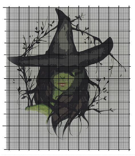 Elphaba (Wicked) cross stitch Small Halloween Cross Stitch, Witchy Cross Stitch Patterns, Creepy Cross Stitch, Cross Stitch Witch, Witchy Cross Stitch, Elphaba Wicked, Witch Cross Stitch Pattern, Halloween Cross Stitch Charts, Witch Cross Stitch