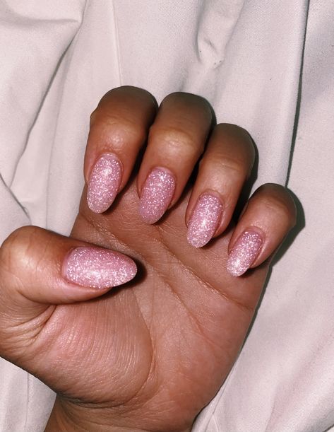 Pink Sparkle Oval Nails, Trendy Nails Pink And Glitter, All Pink Glitter Nails, Sparkly Pink Gel Nails, Boho Birthday Nails, Light Sparkly Pink Nails, Lover Era Nail Ideas, Taylor Swift Nail Ideas Lover, Lover Nails Taylor Swift Pink