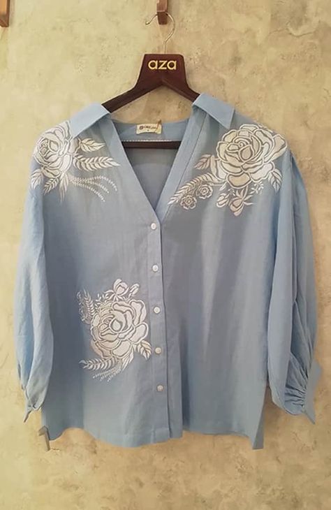 Buy Blue Linen Blend Embroidered Floral Shirt For Women by ORIGANI Online at Aza Fashions. Floral Embroidered Shirt, Summer 2025, Linen Collection, Indian Designer Wear, Shirt For Women, Indian Design, Designer Wear, Salwar Suits, Fabric Art