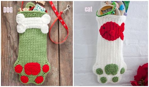 Christmas Crochet Paw Stocking Free Crochet Patterns: animal paw stocking, cat paw stocking, dog paw stocking hanging ornament Crochet Dog Bone Stocking, Dog Bone Stocking Pattern, Crochet Dog Stocking, Crochet Dog Bone, Dog Bone Stocking, Paw Stocking, Bone Stocking, Paw Crochet, Pet Crochet