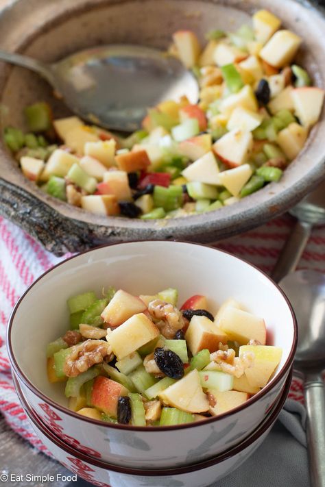 This simple apple, celery, and walnut salad recipe is crispy, healthy, and easy. Apple celery salad is tossed in a light lemon and olive oil dressing and is crispy, fresh, and healthy. Apple Celery Walnut Salad, Apple Celery Salad, Walnut Salad Recipe, Apple Salad Recipe, Celery Salad, Olive Oil Dressing, Oil Dressing, Delicata Squash, Recipe Cover