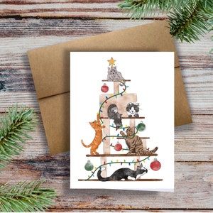 Cat Christmas Cards Handmade, Thanksgiving Appreciation, Cats Watercolor, Christmas Invitation Card, Cat Christmas Cards, Christmas Card Illustration, Unique Thanksgiving, Cat Christmas Tree, Card Inspo