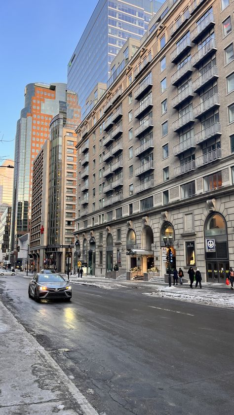 NY montreal canada street buildings cars winter snow Canada Montreal Quebec City, Canada Aesthetic Winter, Canada Streets, Montreal Canada Aesthetic, Montreal Canada Winter, Quebec Aesthetic, Winter In Montreal, Montreal Aesthetic, Canada Vibes