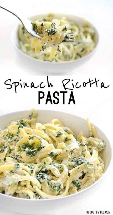 Easy Spinach Ricotta Pasta - Budget Bytes Spinach And Ricotta Pasta, Ricotta Pasta Recipes, Spinach Ricotta Pasta, Spinach Sauce, Spinach And Ricotta, Spinach Ricotta, Ricotta Pasta, Idee Pasto, Salad Pasta