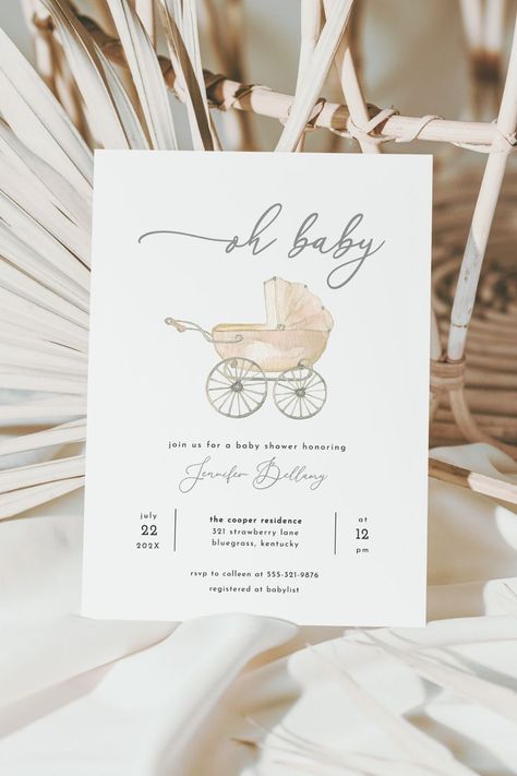 Personalize this baby stroller baby shower invitation by adding names, date, time, venue and other details.

oh baby neutral baby shower invitation

baby shower invite	shower invitation	baby shower template	editable baby shower	baby shower download	baby shower	invitation template	boho baby shower	stroller baby shower	pram baby shower	neutral baby shower	gender neutral	oh baby invitation Baby Shower Save The Date Template, Gender Reveal Invitation Ideas, Chiara Baby, Neutral Baby Shower Invitations, Fancy Baby Shower, Invite Design, Stroller Baby, Pink Birthday Cakes, Gender Neutral Baby Shower Invitations