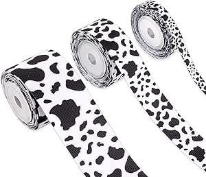 SAVITA 3 Rolls 15 Yards/ 13.5m Cow Print Polyester Ribbons, Black and White Wrapping Ribbon Animal Print Fabric Ribbons for Wreath Bow DIY Crafts Bouquet Decoration Wreath Bow Diy, Ribbon For Wreath, Party Decorations Black, Cow Print Fabric, Bouquet Decoration, Wrapping Ribbon, Bow Diy, Cow Spots, Black And White Ribbon